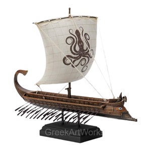 Griechische Triere mit Oktopus Segel Kaltguss & Bronze Resin Statue Skulptur