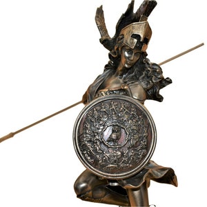 Athena Minerva Greek Roman Goddess Owl Shield Statue Sculpture Cold Cast Bronze & Resin Statue 23cm
