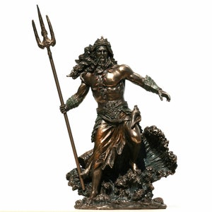 Poseidon Greek God of the Sea Neptune Figurine Statue Sculpture Bronze Finish 8.1 inches