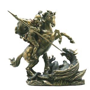 Figura Estatua Soldado Romano San Jorge matando al Dragón Acabado Bronce