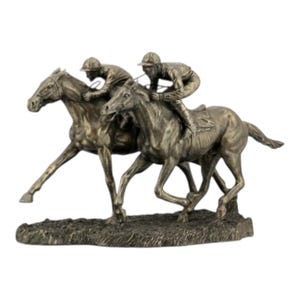 Two Jockeys Horse Racing Cold Cast Bronze & Resin Statue 26 cm