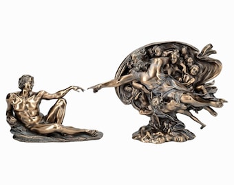 La creación de Adán - El Génesis - Estatua de bronce fundido en frío y resina (2 piezas)