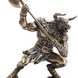 Minotaur Warrior Minoan Creature from the Labyrinth Cold Cast Bronze Resin Sculpture Greek Legend Figurine