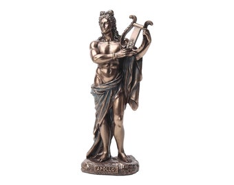 Greek God Apollo Playing Lyre Cold Cast Bronze & Resin Small Statue Sculpture 16 cm