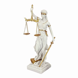 Blind Goddess of Justice Themis Lady Justica Statue Sculpture Figure White Gold 31,8 cm