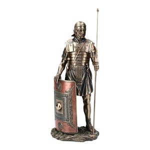 Soldato romano con giavellotto e scudo Statua scultura in bronzo fuso e resina 43 cm