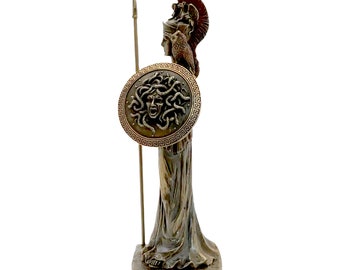 Athena Minerva Griekse Romeinse godin grijs patina standbeeld sculptuur figuur 24,5 cm