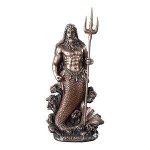 Poseidon Greek God of Sea Neptune Figurine Statue Sculpture Bronze Finish 18 cm