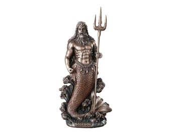 Poseidon Greek God of Sea Neptune Figurine Statue Sculpture Bronze Finish 18 cm