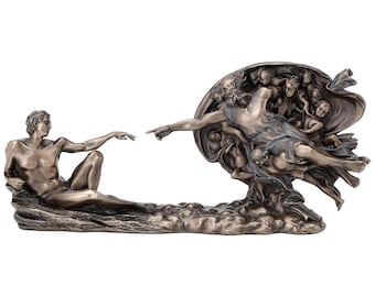 Génesis la Creación de Adán Capilla Sixtina de Miguel Ángel Escultura de bronce fundido en frío y resina Estatua Copia