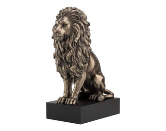 Lion Sitting on The Pedestal Sculpture Bronze Finish Statue Sculpture Home Décor