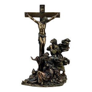 Crucifixion Scene Statue Gold Cast Bronze & Resin Sculpture