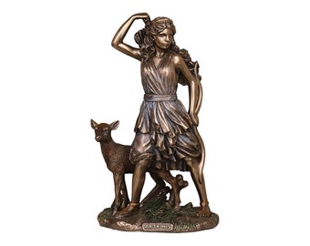 Artemis the Greek Goddess of the Hunt Cold Cast Bronze & Resin Small Statue Sculpture 16,50 cm