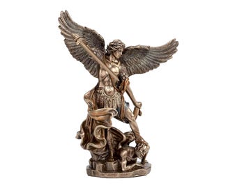 Saint St Michael Archangel Defeated Lucifer Cold Cast Bronze & Resin Statue Sculpture 16 cm