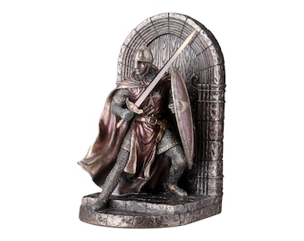 Armored Maltese Crusader with Sword and Shield Guarding Entrance Bookend Cold Cast Bronze & Resin Statue Sculpture