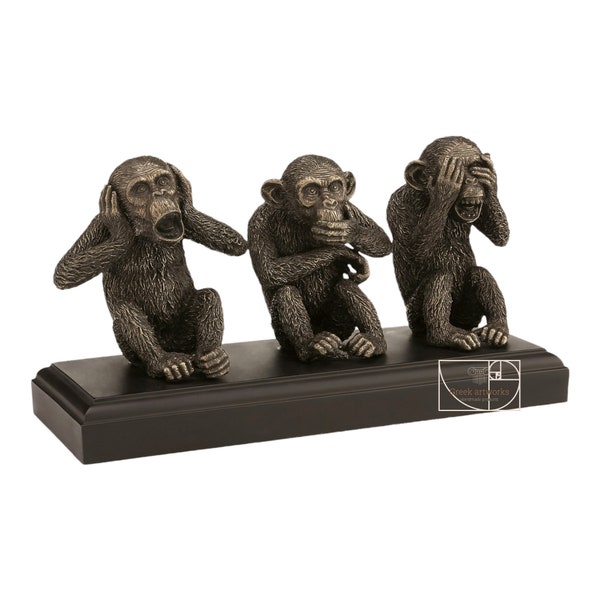 Statue de trois singes sages en bronze coulé à froid et figurine en résine