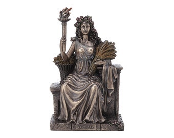 Estatua de bronce fundido en frío y resina de la diosa griega romana Deméter Ceres, madre de la naturaleza