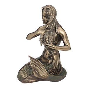 Mermaid Gorgon Sitting and Combing Her Hair Female Creature Cold Cast Bronze & Resin Statue Sculpture Figure