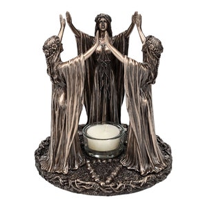 Wicca Triple Goddess Festive Ritual Votive Candle Cold Cast Bronze & Resin Statue Sculpture