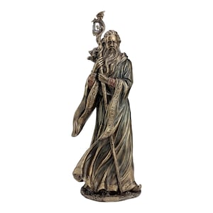 Merlin Grand Wizard Dragon Crystal Ball Staff Standbeeld Bronzen Afwerking Standbeeld Sculptuur Woondecoratie Beeldje Groot