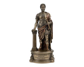 Marco Aurelio Imperatore Romano Filosofo Stoico Statua Scultura in Bronzo Freddo e Resina 22 cm x 9,5 cm