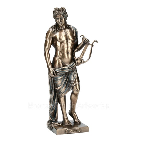 Apollo Phoebus God with Lyre Mythology Greek Roman Statue Sculpture Cold Cast Bronze & Resin 25cm