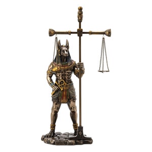 Anubis Weighing the Heart on Scale Cold Cast Bronze & Resin Egyptian Statue Sculpture Figurine