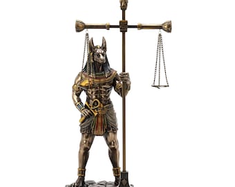Anubis Weighing the Heart on Scale Cold Cast Bronze & Resin Egyptian Statue Sculpture Figurine