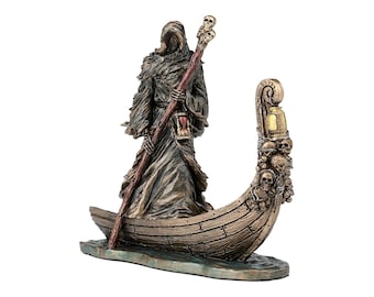 Estatua de Caronte: Barquero del Hades de la mitología griega, bronce fundido en frío y resina