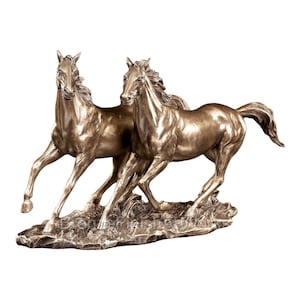 Pair of Running Horses Couple Sculpture Bronze Finish Statue Sculpture Home Décor