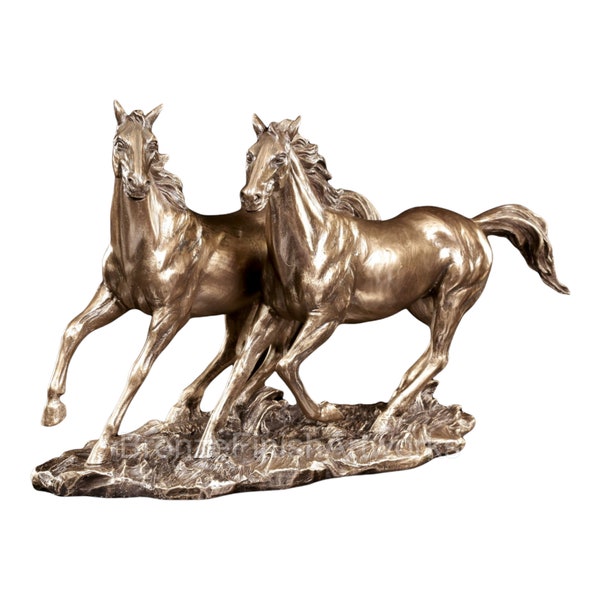 Paire de chevaux de course Couple Sculpture Bronze Finish Statue Sculpture Home Décor