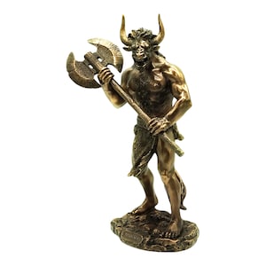 Minotaur Warrior with the Minoan double blade axe Statue Bronze Finish