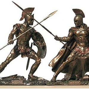 Set Hector vs Achilles Battle Fight Greek Mythology Βronze Statues Sculptures 2 pcs