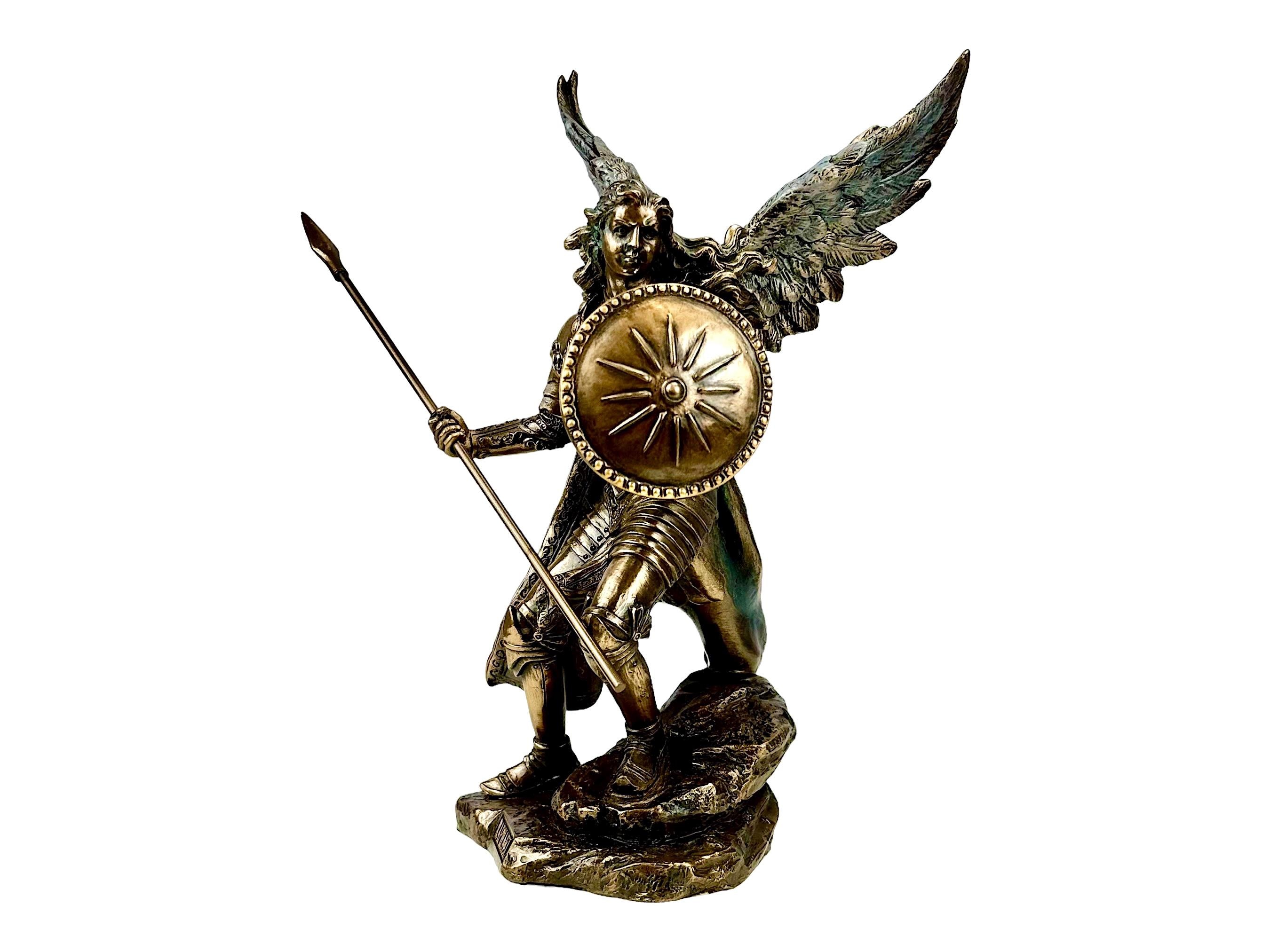 Archangel Raphael With Spear and Shield Cold Cast Bronze & Resin