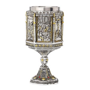 Life Of Jesus Wine Chalice with Stainless Steel Tumbler Electroplated Cold Cast Bronze & Resin Sculpture Cup