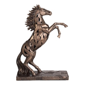 Rearing Horse Illumination Statue Led Gold Cast Bronze & Resin Sculpture