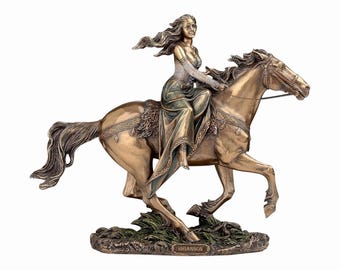 Rhiannon Epona, diosa celta de los caballos, estatua de bronce fundido en frío y resina, figura de 23,5 x 29 cm.