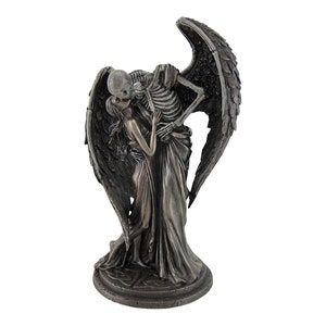 Kiss of Death Antique Winged Skeleton Cold Cast Bronze & Resin Statue Sculpture