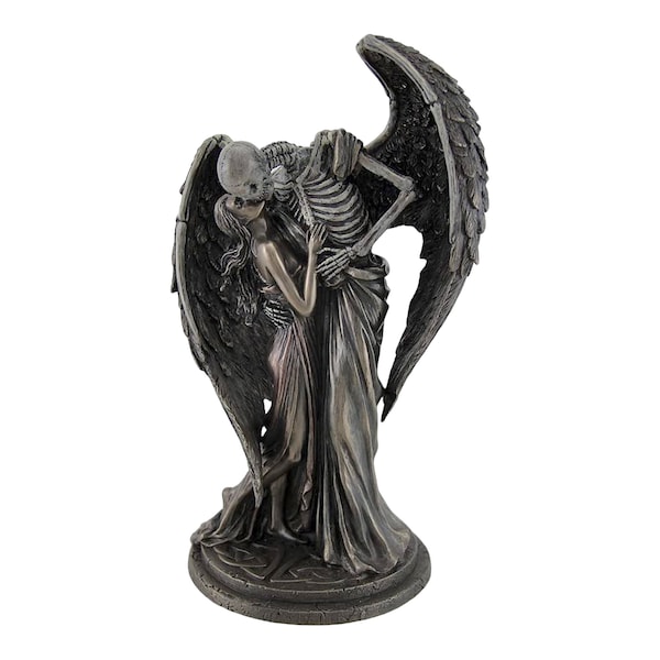 Baiser de la mort squelette ailé antique sculpture en bronze coulé à froid et résine