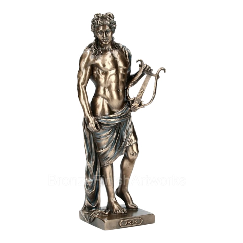 Estatua/escultura de Apolo Febo, dios de la lira, mitología griega y romana, bronce fundido en frío y resina, 25 cm. imagen 2