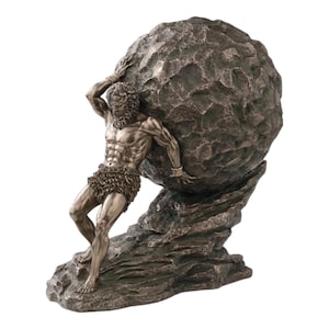 Escultura de Sísifo Rolando a Pedra em Bronze Fundido a Frio e Resina, 36 cm