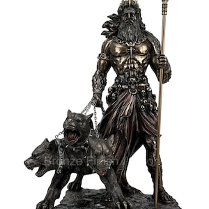 Hades Pluto God of Underworld & Cerberus Statue Cold Cast Bronze and Resin Statue Sculpture 30 cm