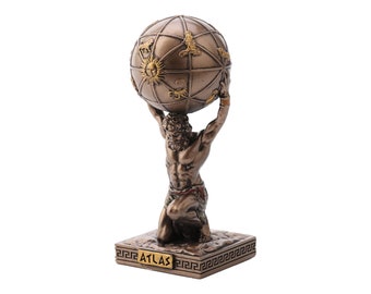 Atlas Greek Titan Bearer of The Sky Miniature Figurine Cold Cast Bronze & Resin Statue Sculpture