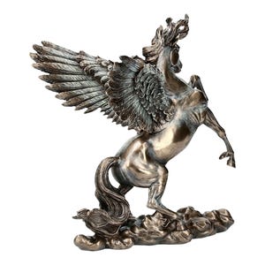 Pu&ograve; includere: Una scultura in bronzo di un cavallo alato, Pegaso, con le ali spiegate e la testa girata all'indietro. Il cavallo &egrave; in piedi su una base a forma di nuvola.