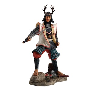 Japanese Samurai with Deer Horn Helmet Bonded Marble Polyresin Statue Sculpture