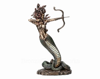 Furious Medusa Shooting Arrow Sculpture Figure Cold Cast Bronze & Resin Statue 34.3 cm