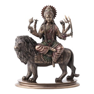 Durga Riding on Lion Cold Cast Bronze & Resin Statue Sculpture
