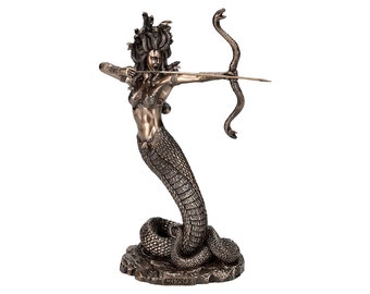Furious Medusa Shooting Arrow Sculpture Figure Cold Cast Bronze & Resin Statue 23 cm