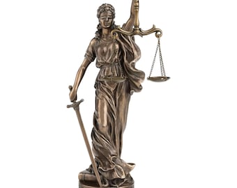 Blind Goddess of Justice Themis Statue – Lady Justicia Sculpture with Scale in left Hand 28 cm