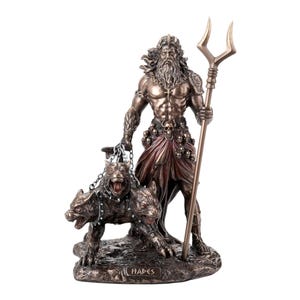 Hades Pluto God of Underworld & Cerberus Statue Cold Cast Bronze and Resin Sculpture 16.5 cm
